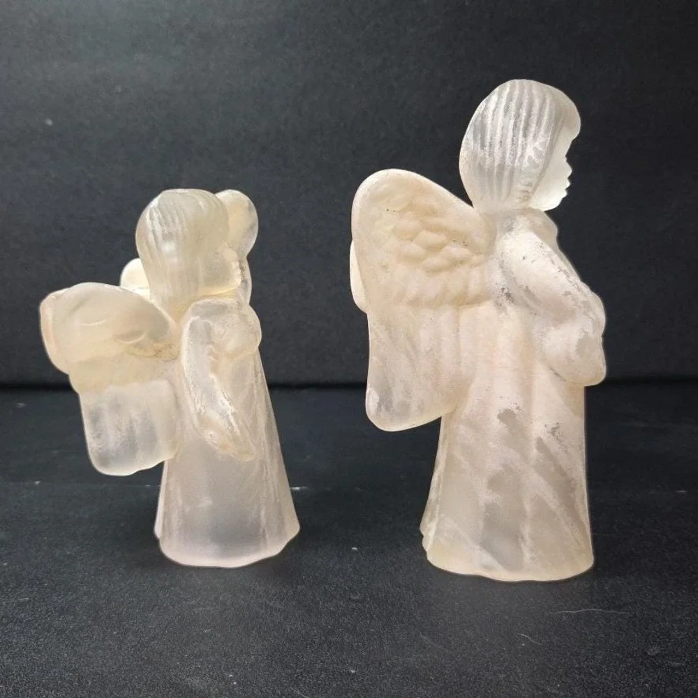 Frosted Glass Angel Candleholders, Set of 2, Vtg Candlestick Holders, Sculptures